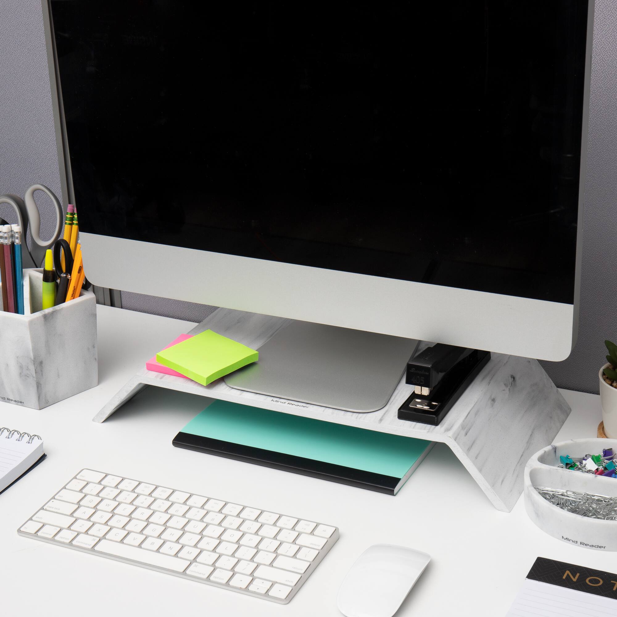 Mind Reader Marbella Collection White Monitor Stand